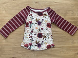 Burgundy Stripe Sleeve Floral Shirt (Fall 2021081013)-sparkledots-sparkledots