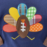 Blue 'n Brown Plaid Appliqued Turkey Football Tee (Fall 2021071032)