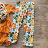 Orange High-Low Ruffled Top w/Matching Pumpkin Patch Pants 'n Scarf Set (Fall 2021071108)