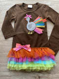 Ribbon-Festooned Brown Turkey Tutu Tunic with Leggings (Fall 2021071088)