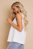 White Button Textured Cotton Tank Top