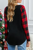 Sequined Pocket Plaid Raglan Black Top