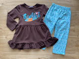 "Thankful" Feather Brown & Teal Pant Set-sparkledots-sparkledots