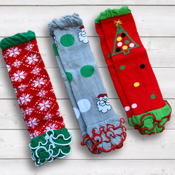 3-Pack of Leg Warmers - Santa, Trees & Snowflakes (#12253)