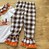 GOBBLE Little Turkey Checkered Dot Ruffle Pants Set (Fall 2021071105)