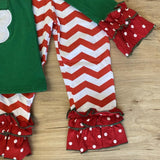 Green 'n Red Santa Applique Chevron Ruffle Pants Outfit (HOLIDAY 2021070065)