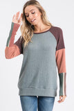 Sage Color Block Sleeve Crew