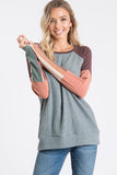 Sage Color Block Sleeve Crew