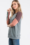 Sage Color Block Sleeve Crew