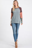 Sage Color Block Sleeve Crew