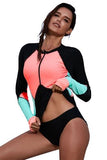 Zip Up Neckline Color Block Rashguard Top