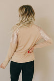 Apricot Sequin Shoulder Long Sleeve Top