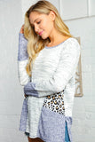 Ivory and Navy Slub Rib Leopard Print Top