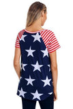 Striped Short Sleeves Red Navy American Flag T-shirt