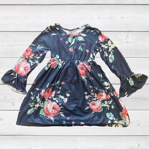 Navy & Coral Floral Dress (2021083048)