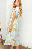 Light Blue Tropical Print Design Button Dress