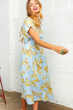 Light Blue Tropical Print Design Button Dress