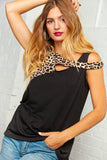 Black Cut Out Animal Print Sleeveless Top