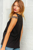 Black Cut Out Animal Print Sleeveless Top