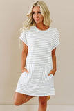 Striped Casual Short Dress with Pocket