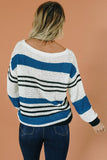 Blue Loose Fit Striped Pattern Sweater