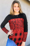 Plaid Tribal Print Splicing Long Sleeve Top