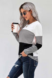 Stylish Colorblock Splicing Stripes Top