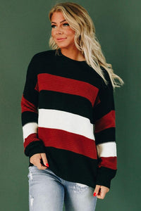 Black Button Detailed Colorblock Knit Sweater