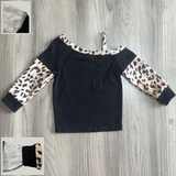 Black & Leopard Waffle Weave Spaghetti Strap Shirt