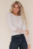 Beige Crochet Sleeve Hem Top