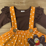 Football Turkey Orange 'n White Polka Dot Jumper w/Brown Ruffled Top (Fall 2021071053)-sparkledots-sparkledots