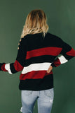 Black Button Detailed Colorblock Knit Sweater