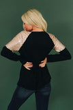 Black Sequin Shoulder Long Sleeve Top