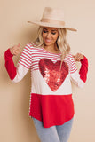 Red Heart Sequins Striped Long Sleeve Top