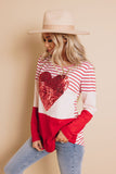 Red Heart Sequins Striped Long Sleeve Top