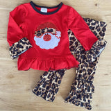 Red Leopard Ruffles Appliqued Sequin Santa Outfit (HOLIDAY 2021070040)