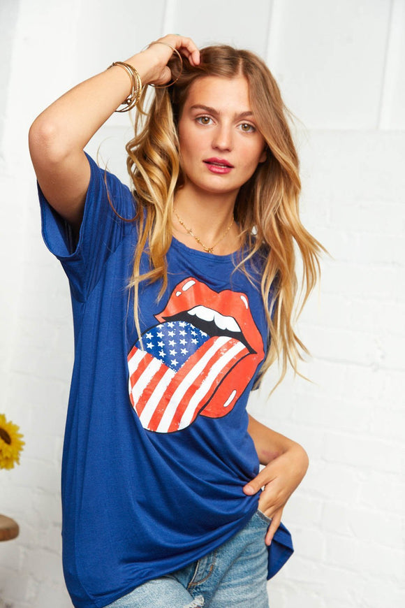 Navy Boat Neck Patriotic Graphic Tee