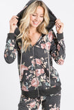 BLACK FLORAL PRINT HOODIE