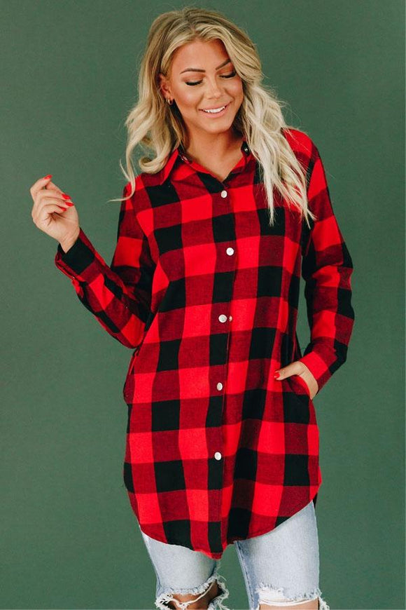 Red Plaid Turn-down Collar Flannel