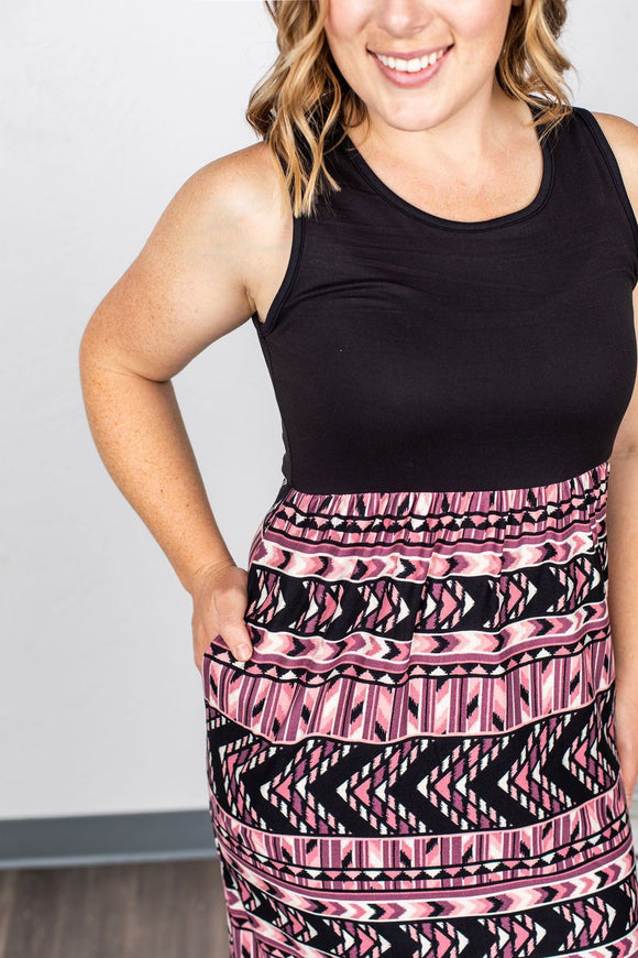 Dark Pink Aztec Maxi Dress