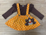 Football Turkey Orange 'n White Polka Dot Jumper w/Brown Ruffled Top (Fall 2021071053)-sparkledots-sparkledots