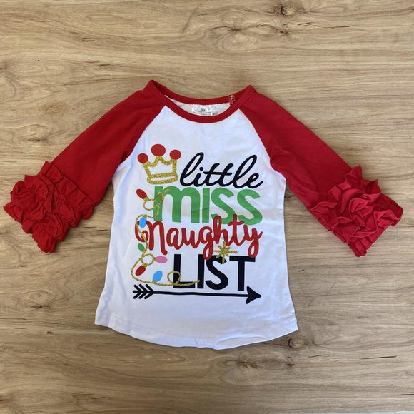 Little Miss Naughty List Ruffle Sleeve Tee (HOLIDAY 2021070053)