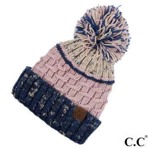 C.C Three tone confetti yarn pom beanie