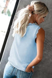 Sky Blue Sleeveless Eyelash Lace V Neck Tank Top