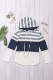 White Color Block Drawstring Hoodie