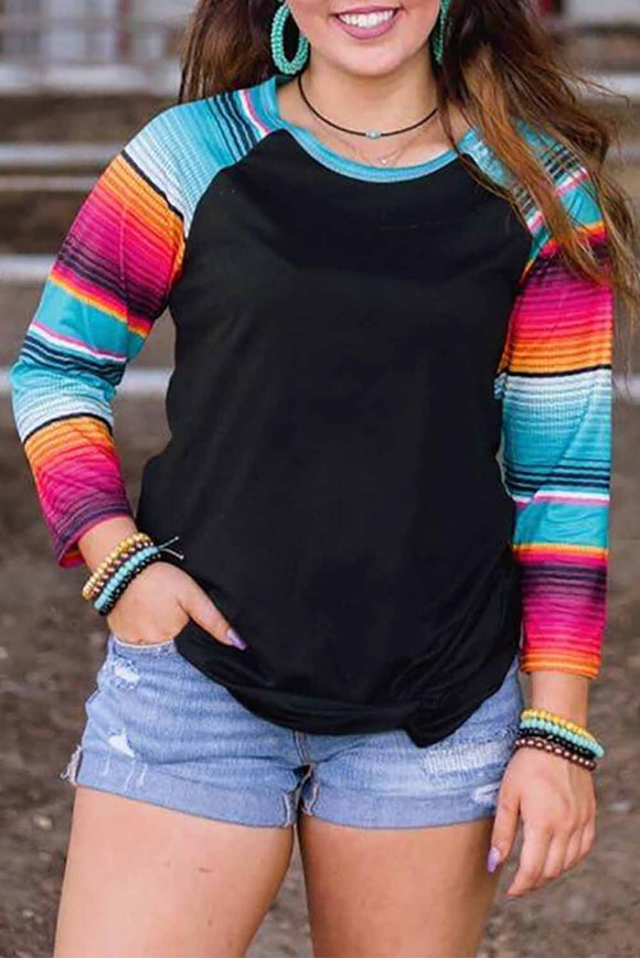 Colorful Serape Striped Long Sleeve Top