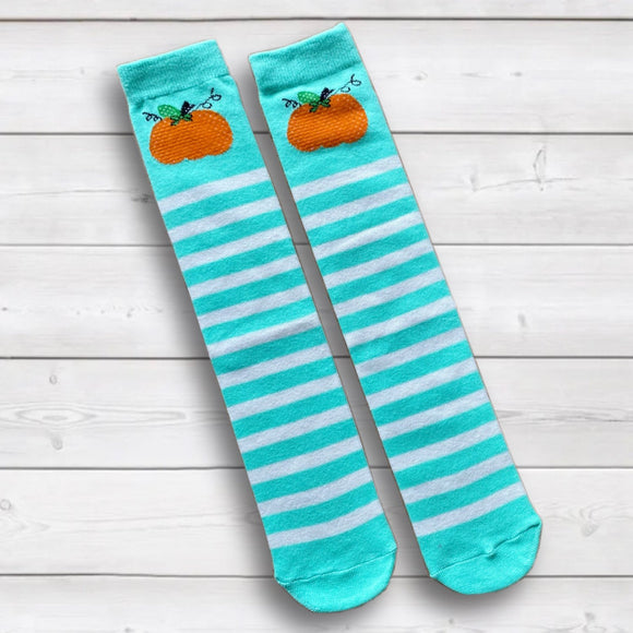 10-Pack of Turquoise & White Striped Pumpkin Socks