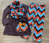 Blue, Brown, & Orange Chevron Pumpkins Scarf Outfit (Fall 2021071097)