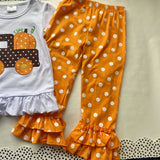 Pumpkin Delivery Shirt with Orange 'n White Polka Dot Ruffle Pants Outfit (Fall 2021071036)