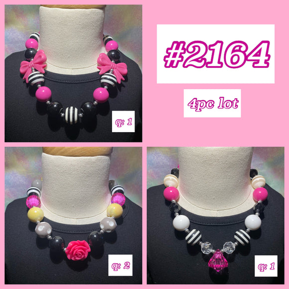 Pink Bows, Roses & Gems Necklace 4 Pack (#2164)